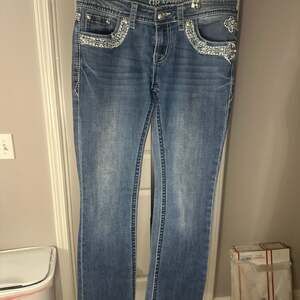 Grace in LA Easy Fit Embellished Rhinestone Bootcut Jeans#170